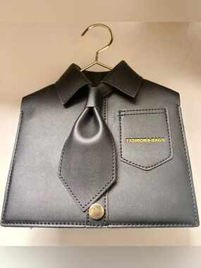 Whimsical Shirt,Tie & Foldable Collar w/Gold Hanger Clutch/Crossbody Bag NWWT